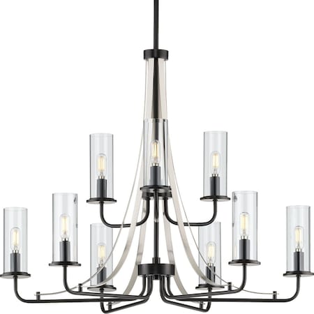 PROGRESS LIGHTING Riley Collection Black Nine-Light Chandelier P400210-031